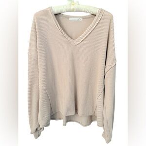 Altar’d State XS Oatmeal Waffle Knit V-Neck Oversized Sweater Top